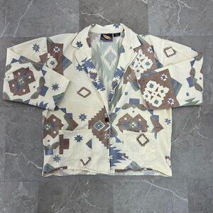 Vintage Aztec Jacket Womens Medium Blazer Sport Coat Native Southwest Art Smock